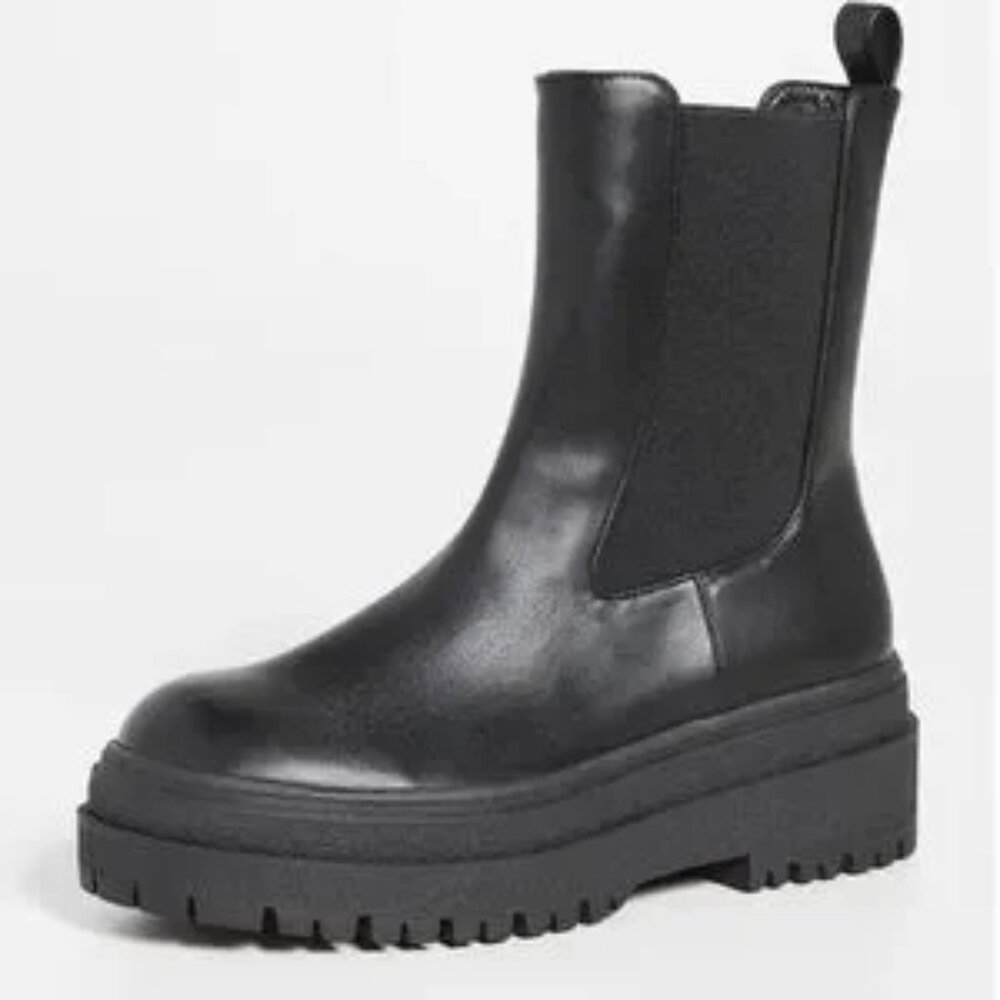 Good American Black Leather Chelsea Combat Lug Boots 9